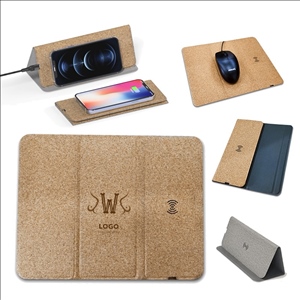 3-in-1 Eco-Friendly Cork Mouse Pad with Wireless Charger & Phone Stand
